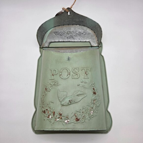 Vintage-Inspired Distressed Metal Wall-Mounted Post Mail Box - Picture 2 of 8